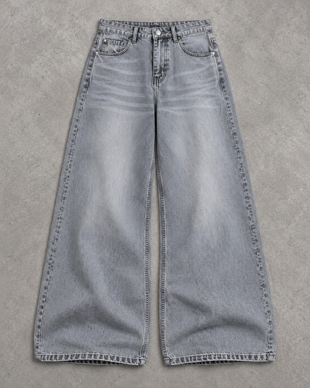 Ash Storm light grey ultra-wide leg denim front view