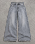 Ash Storm light grey ultra-wide leg denim front view