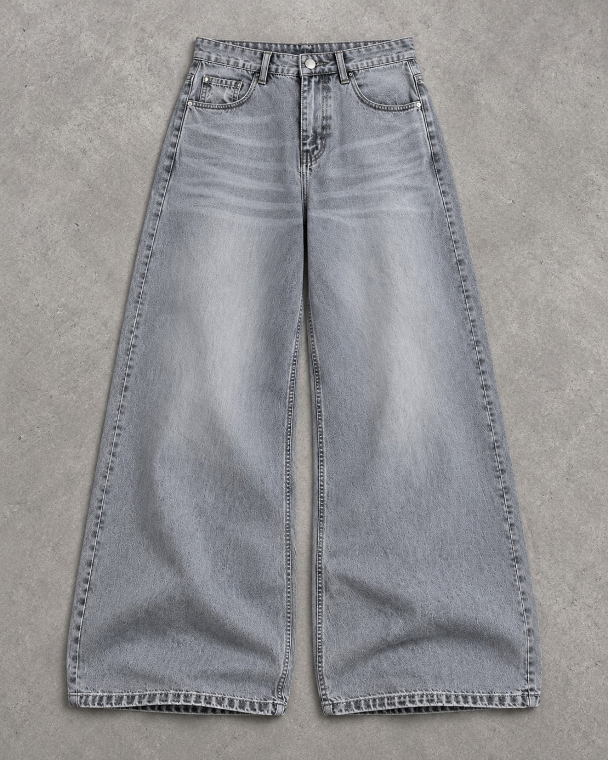 Ash Storm light grey ultra-wide leg denim front view