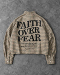Faith Over Fear plaid boxy shirt back view