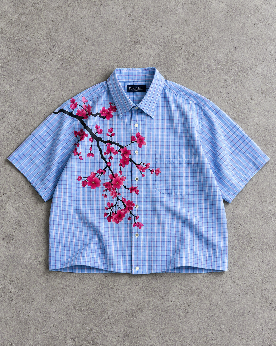Blue Blossom Check Boxy Shirt