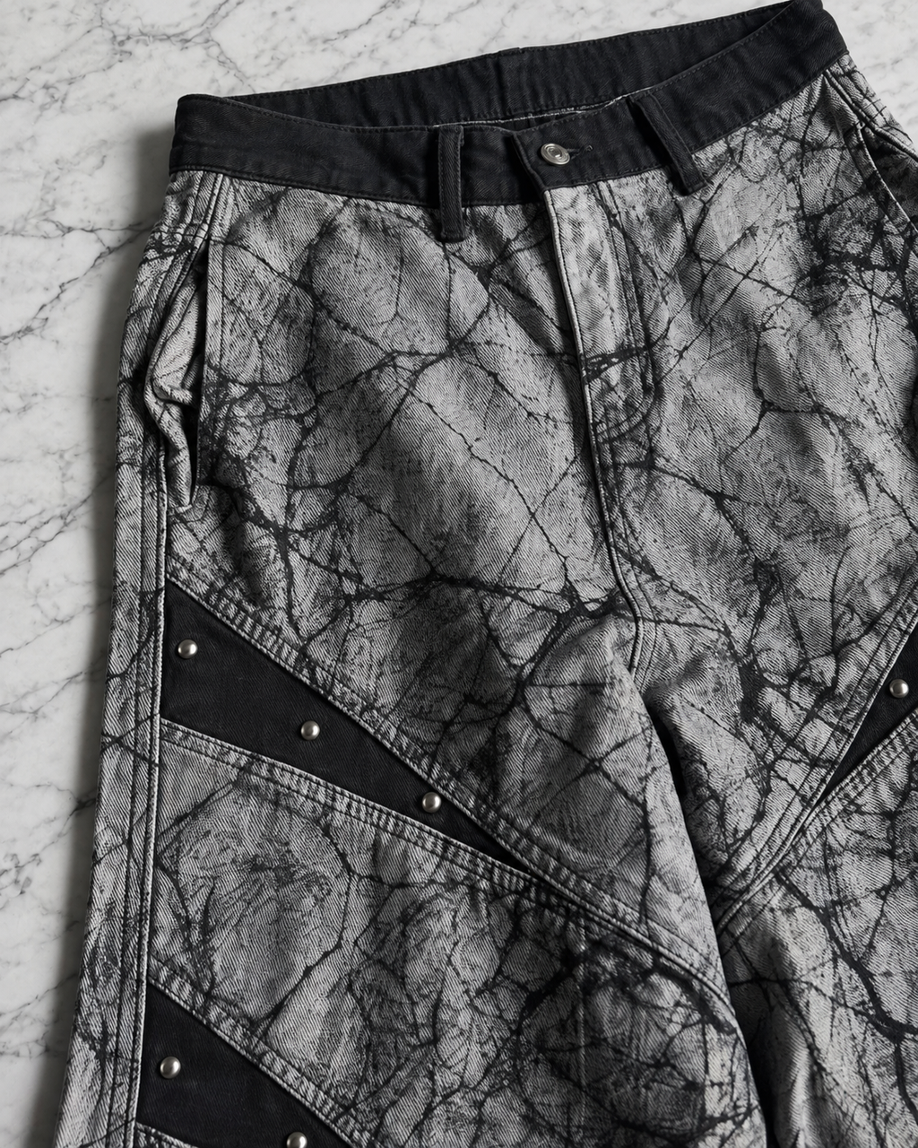 Cracked Marble Stud Wide-Leg Pants