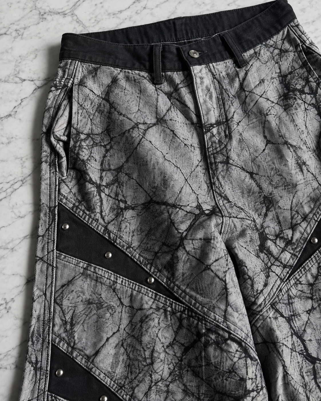 Cracked Marble Stud Wide-Leg Pants