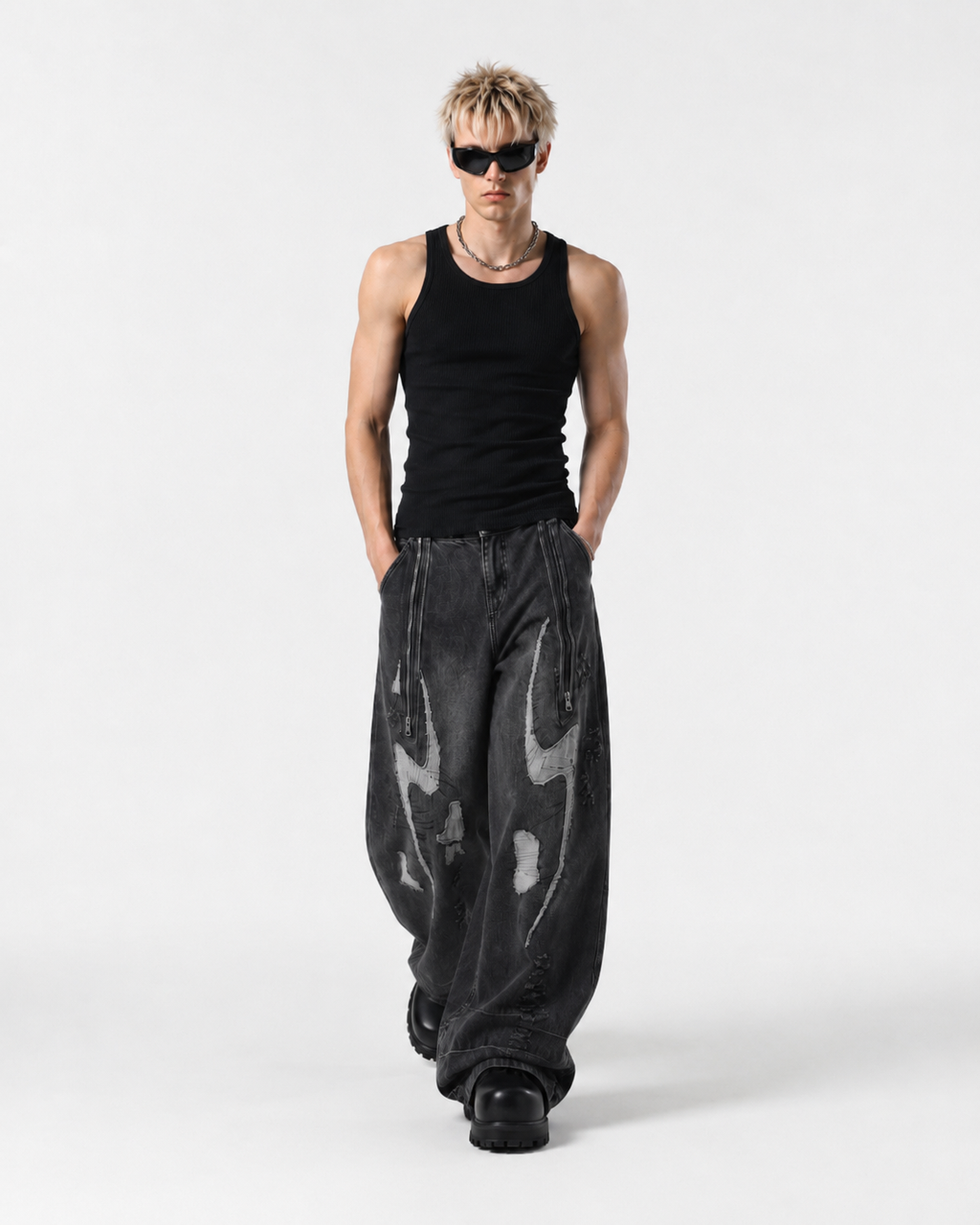 Shadow Arc Zip Denim Pants