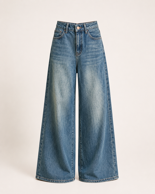 Blue Wide Leg Denim Jeans