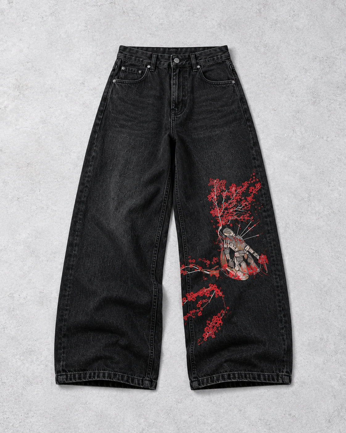 Samurai Blossom Wide-Leg Denim