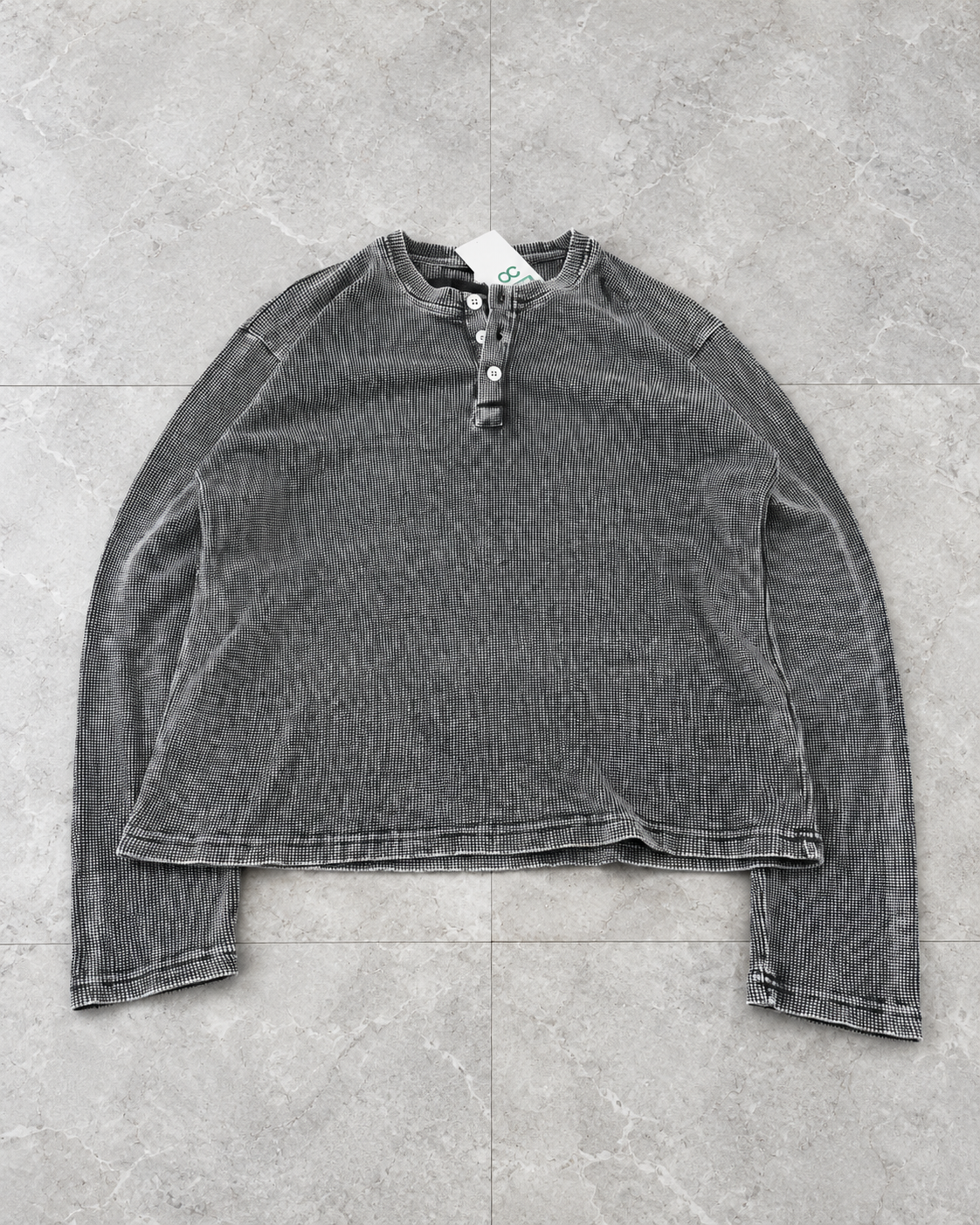 Washed Charcoal Henley Waffle Longsleeve