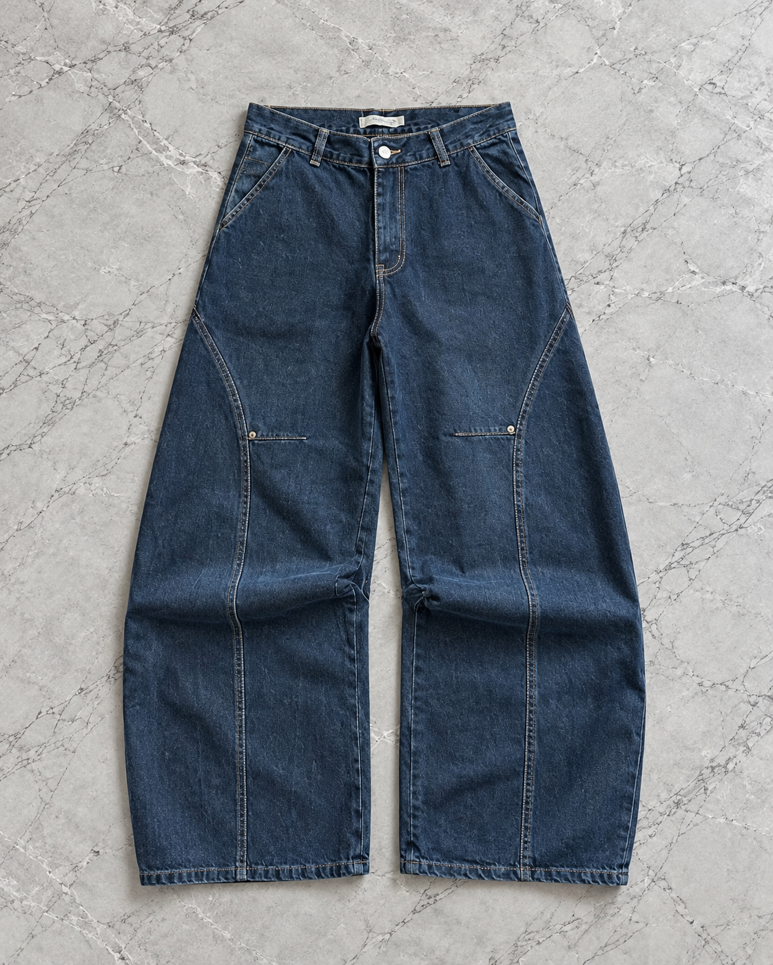 Dark Blue Panel Wide-Leg Denim