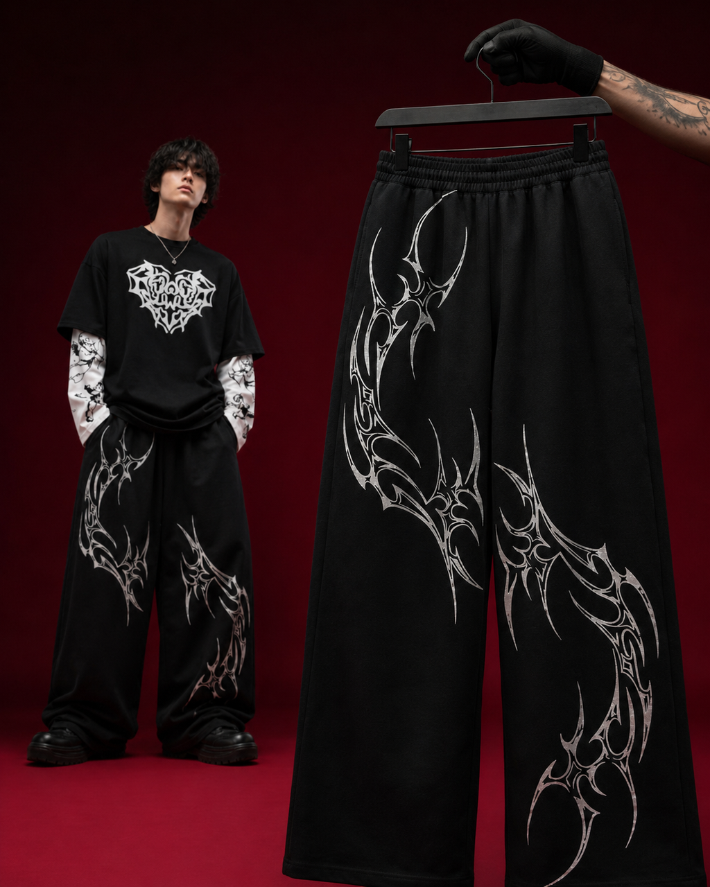 VELOR Tribal Print Wide-Leg Baggy Pants - Black