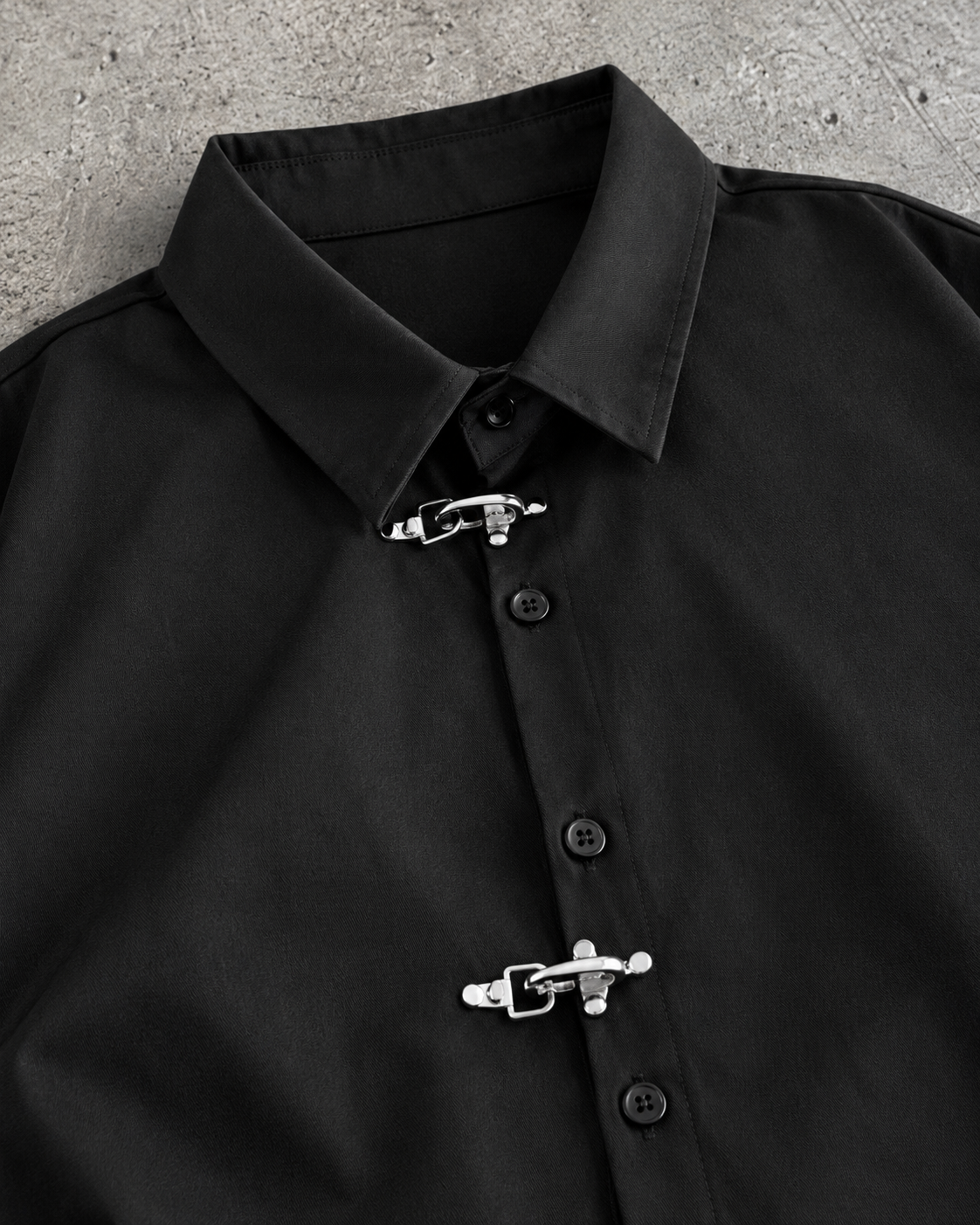 Black Hook-Closure Boxy Shirt