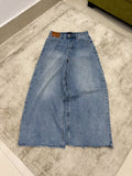 Light Blue Raw-Hem Wide-Leg Jeans