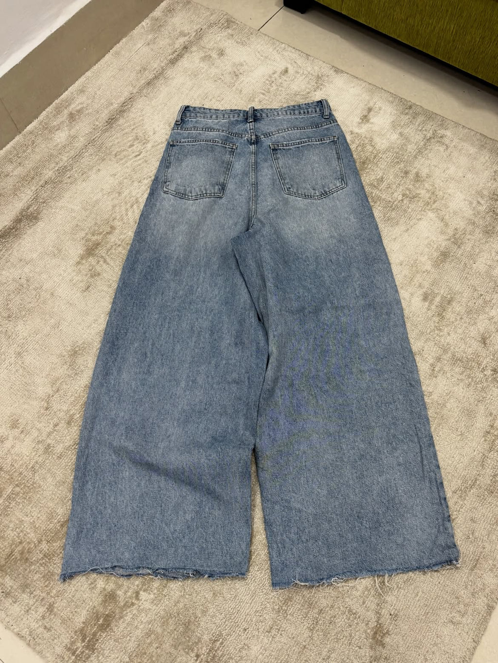 Light Blue Raw-Hem Wide-Leg Jeans