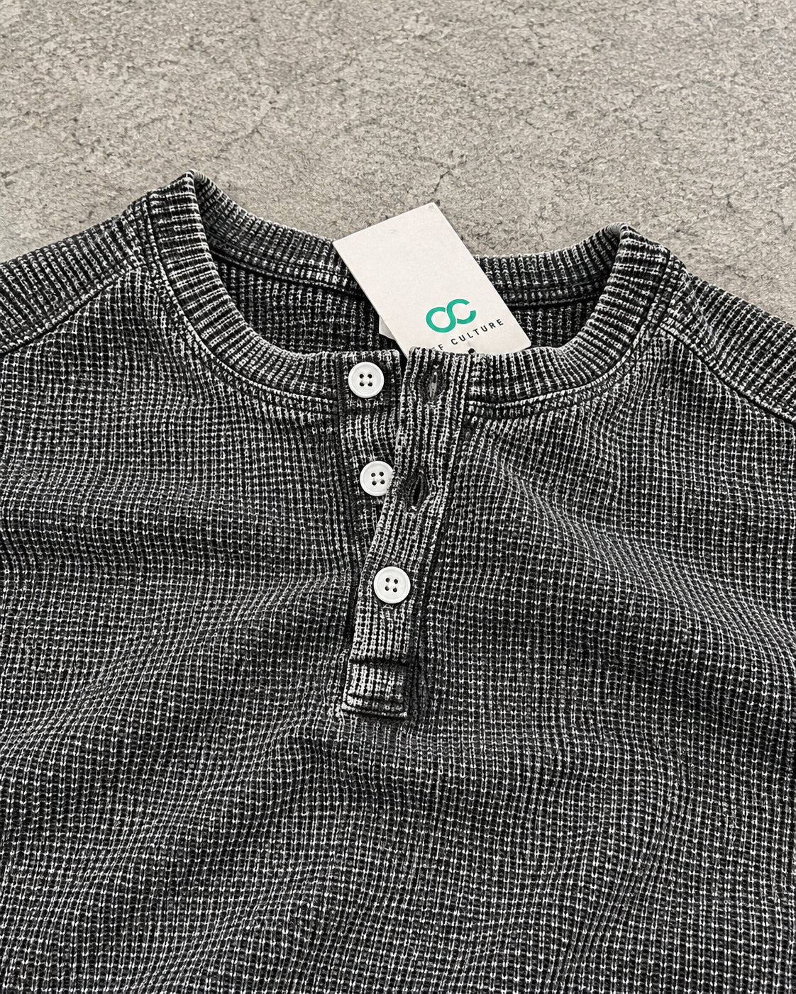 Washed Charcoal Henley Waffle Longsleeve