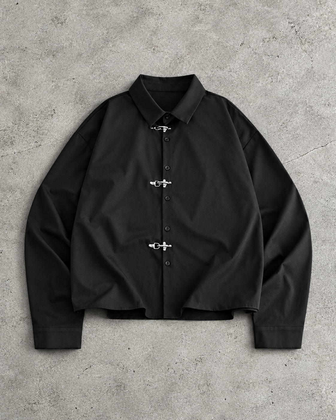 Black Hook-Closure Boxy Shirt