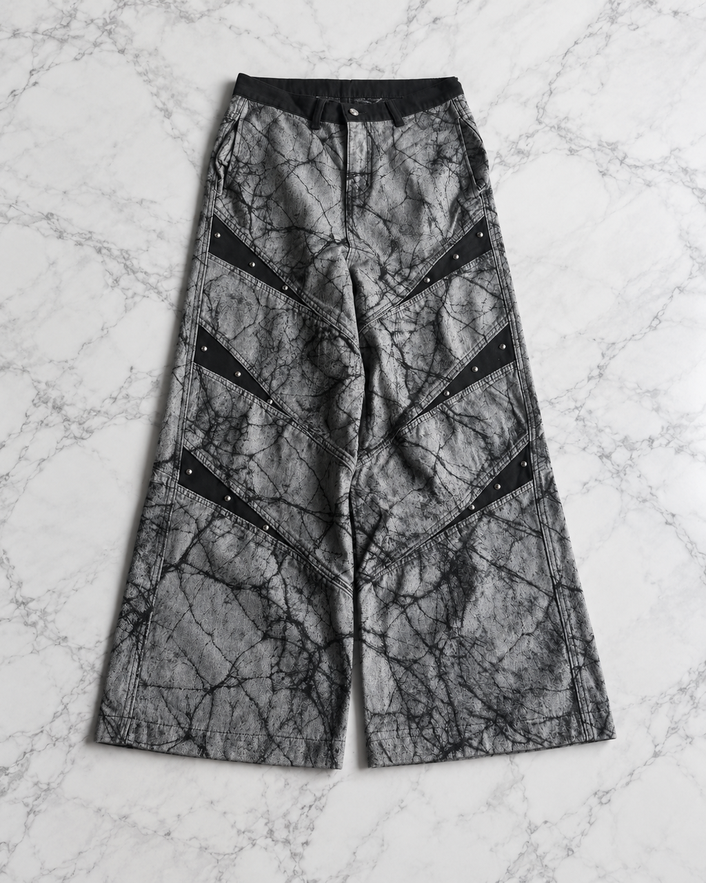 Cracked Marble Stud Wide-Leg Pants