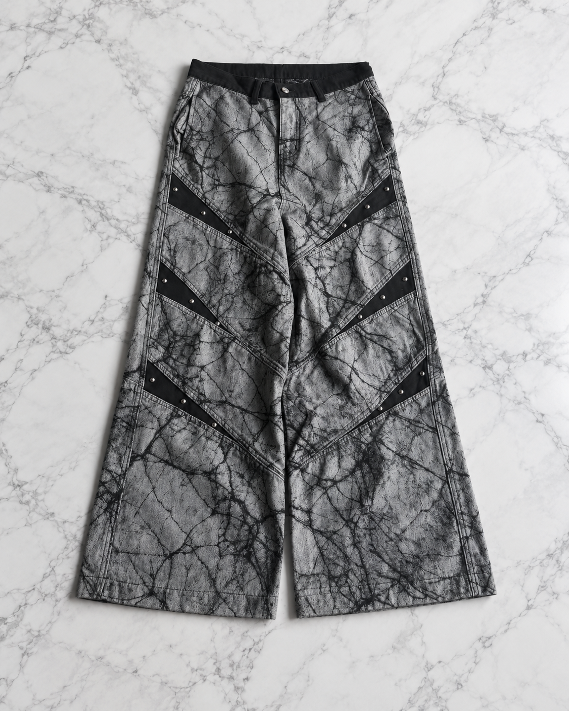 Cracked Marble Stud Wide-Leg Pants