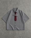 Asymmetric Collar Pinstripe Boxy Shirt