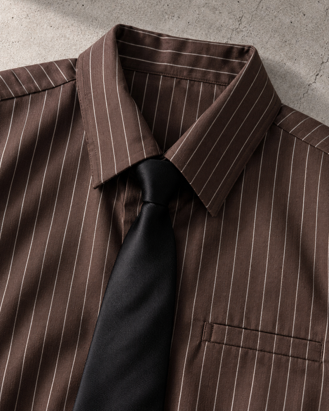 Mocha Pinstripe Tie Shirt
