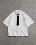 White Pinstripe Pocket Boxy Shirt