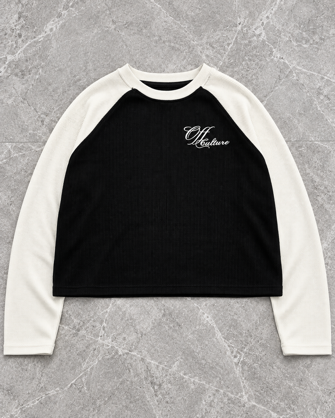 Black Ivory Raglan Waffle Longsleeve