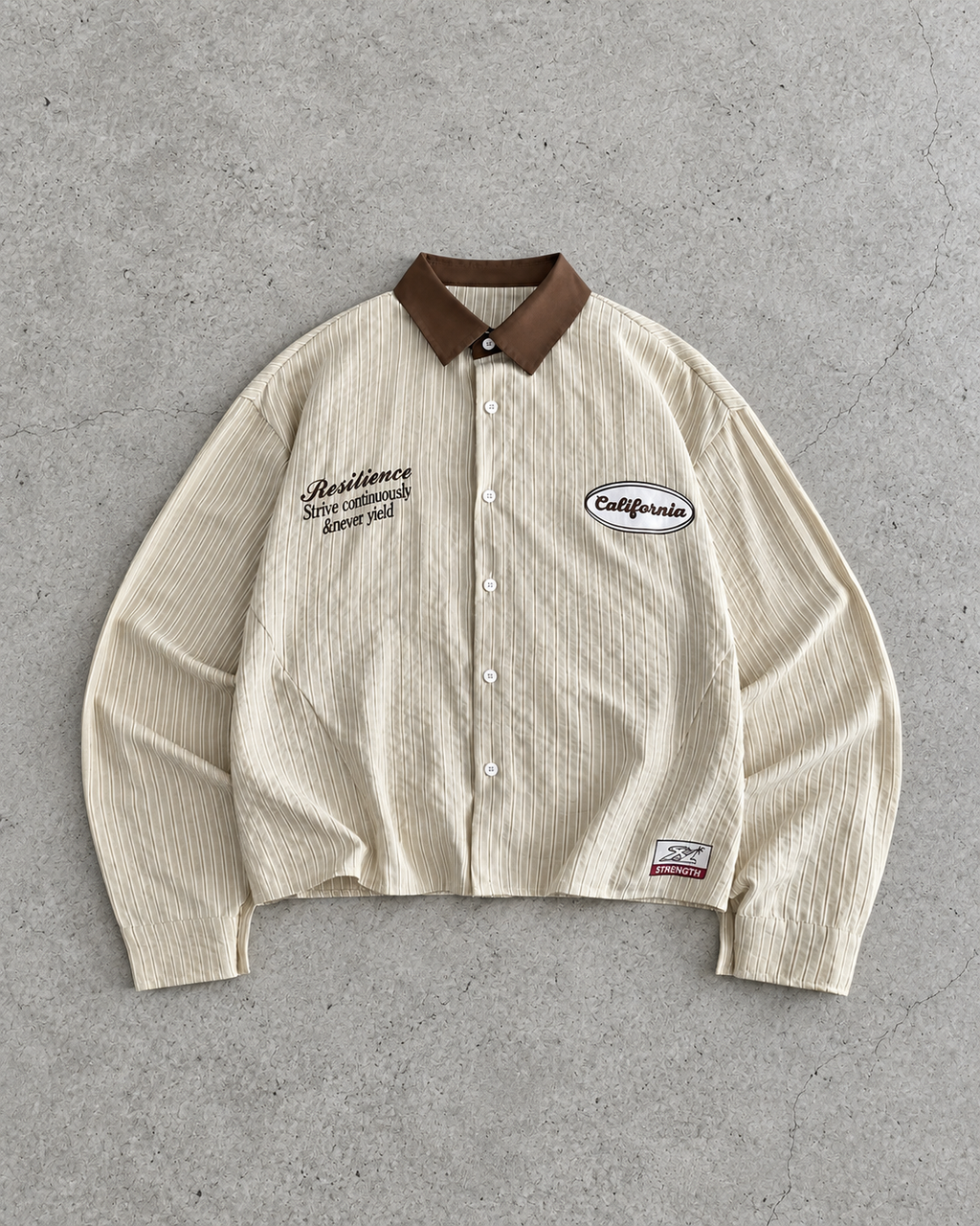 Cream Contrast-Collar Stripe Shirt