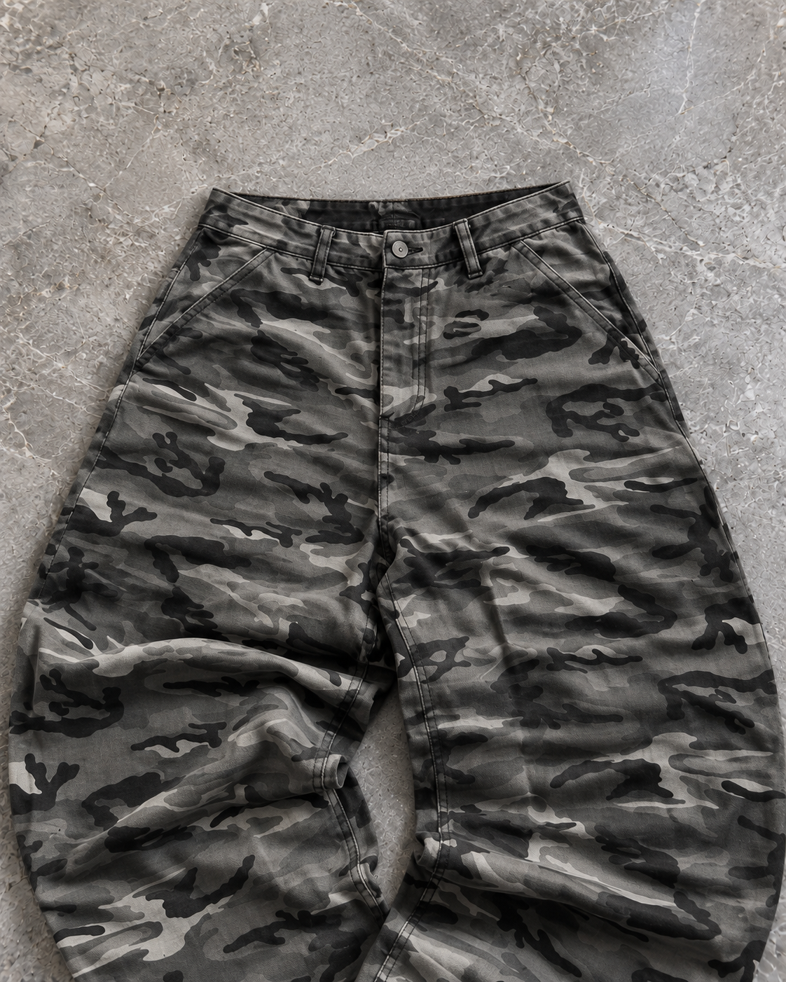 Grey Camo Wide-Leg Denim