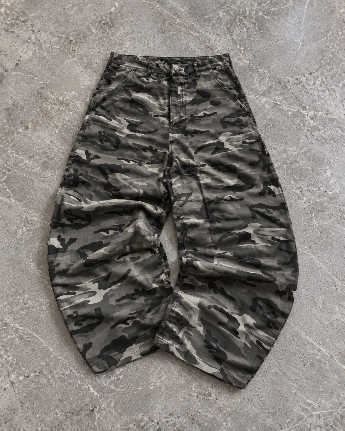 Grey Camo Wide-Leg Denim