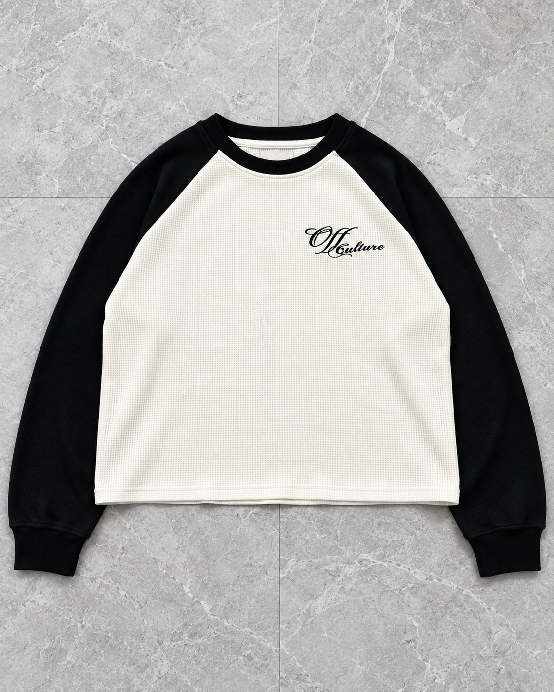 Ivory Black Raglan Waffle Longsleeve