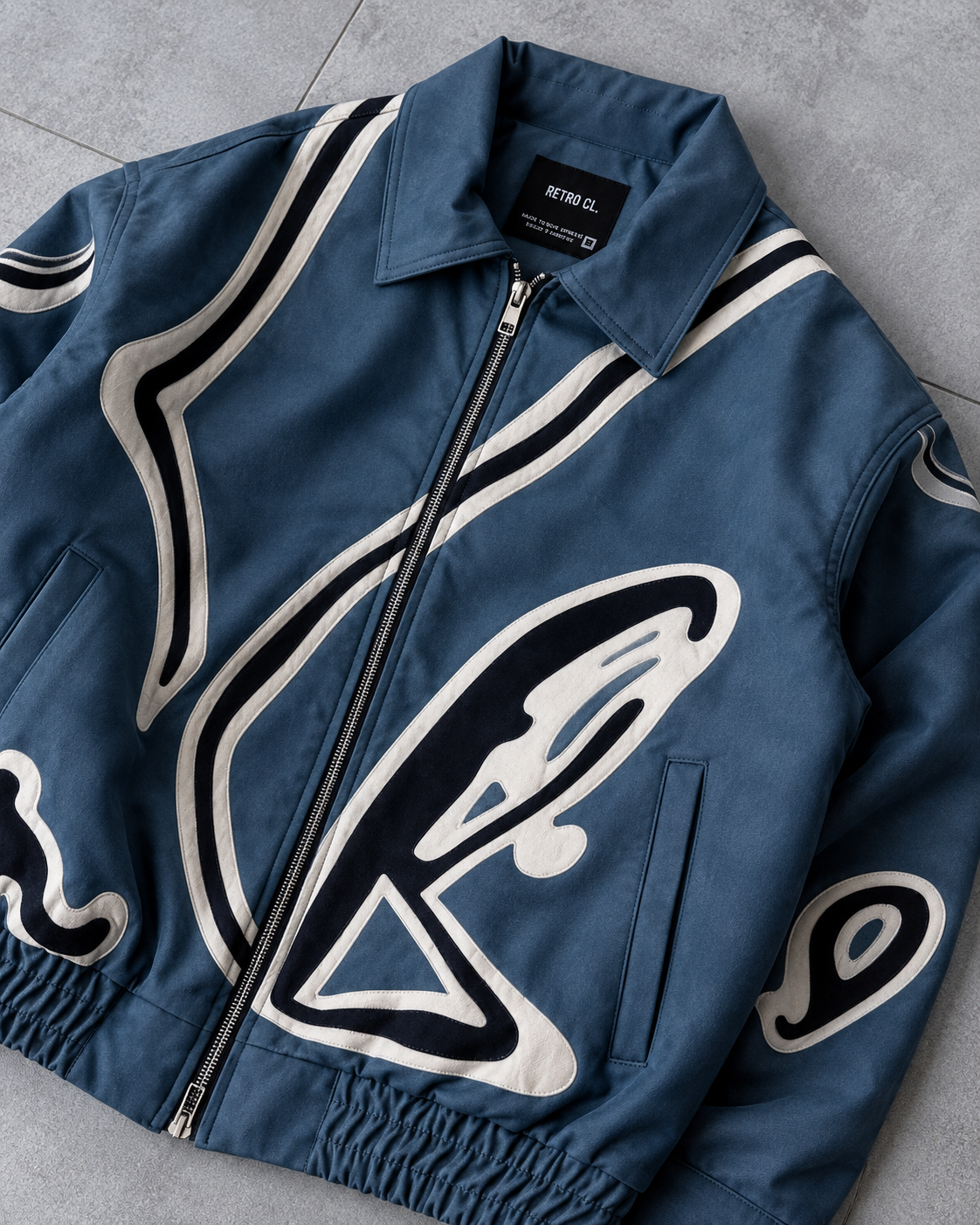 Midnight Blue Abstract Graphic Bomber
