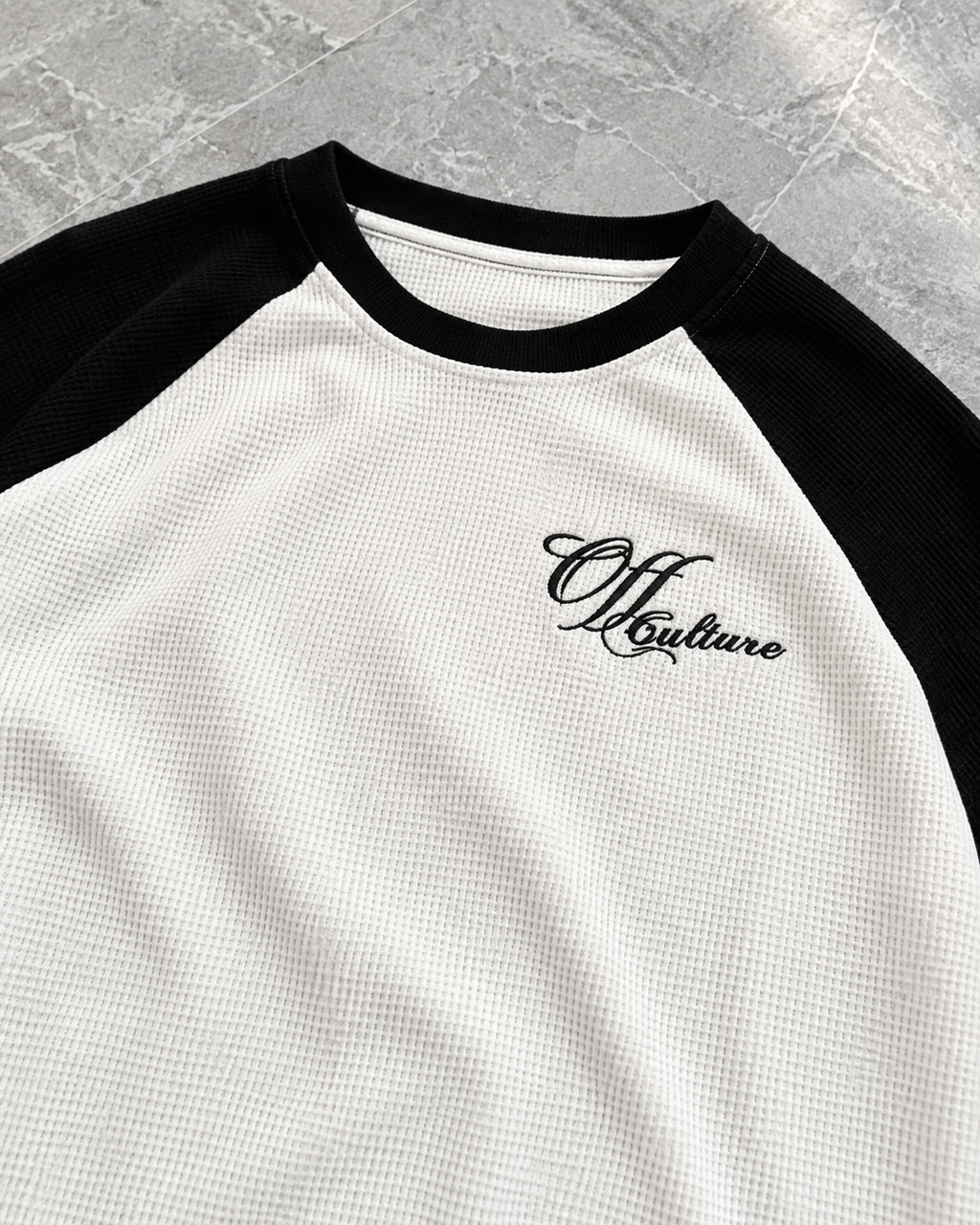 Ivory Black Raglan Waffle Longsleeve