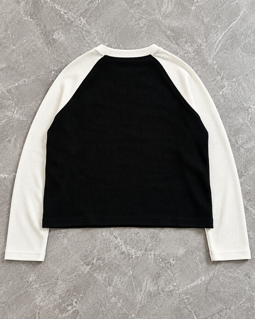 Black Ivory Raglan Waffle Longsleeve