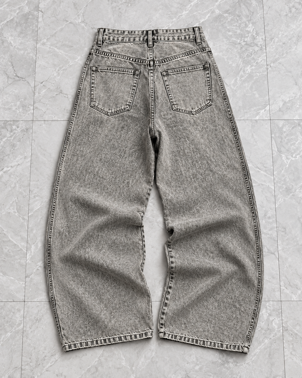 Tribal Tattoo Grey Wide-Leg Denim