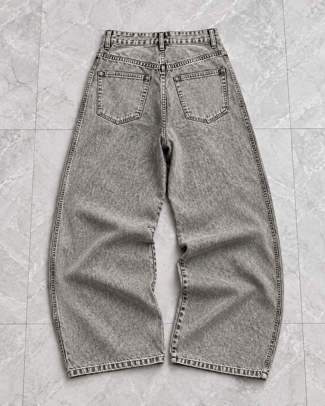 Tribal Tattoo Grey Wide-Leg Denim