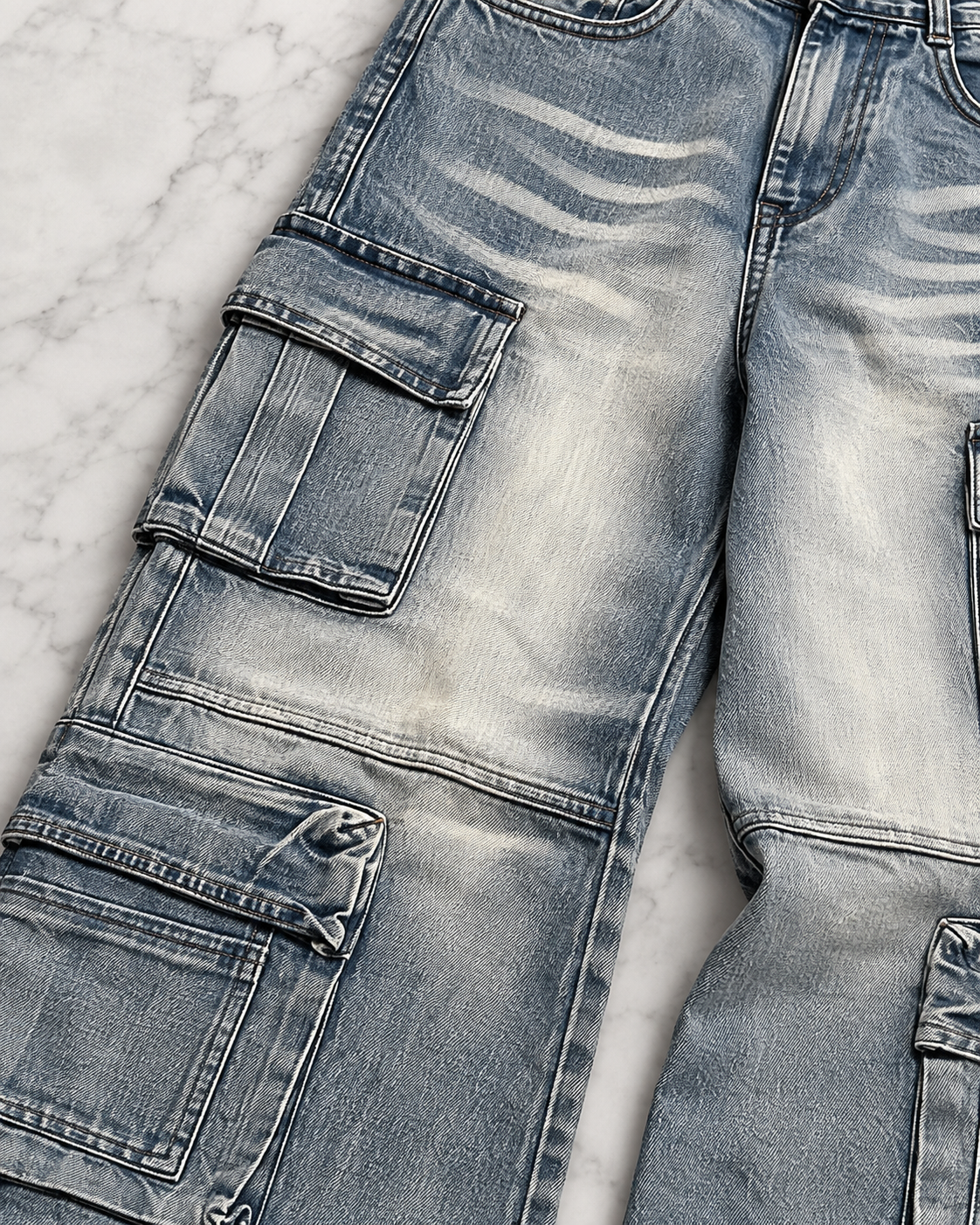 Washed Utility Cargo Denim