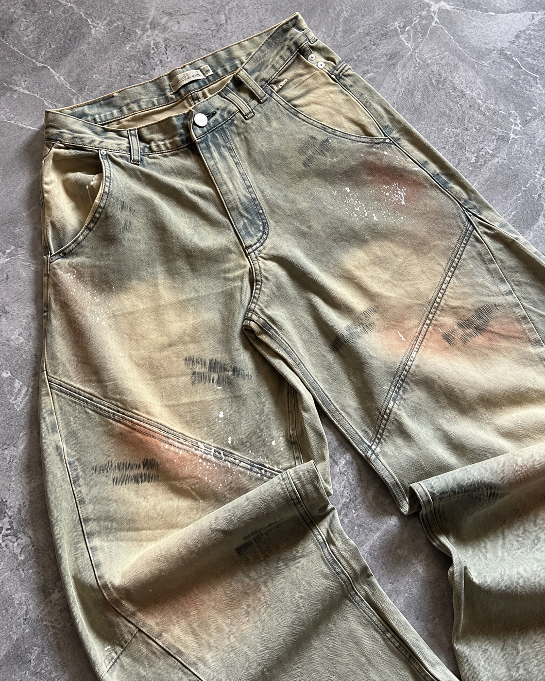 Stonewash Panel Wide-Leg Denim