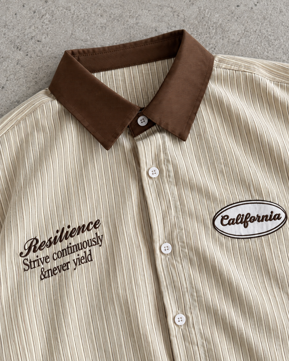 Cream Contrast-Collar Stripe Shirt