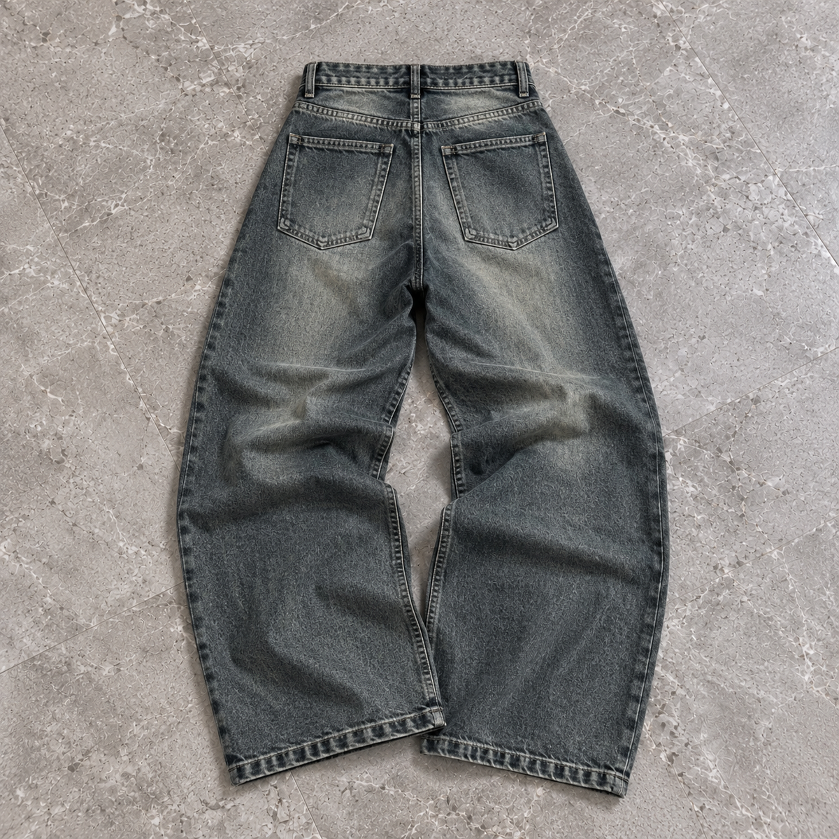 Hook Front Washed Wide-Leg Denim
