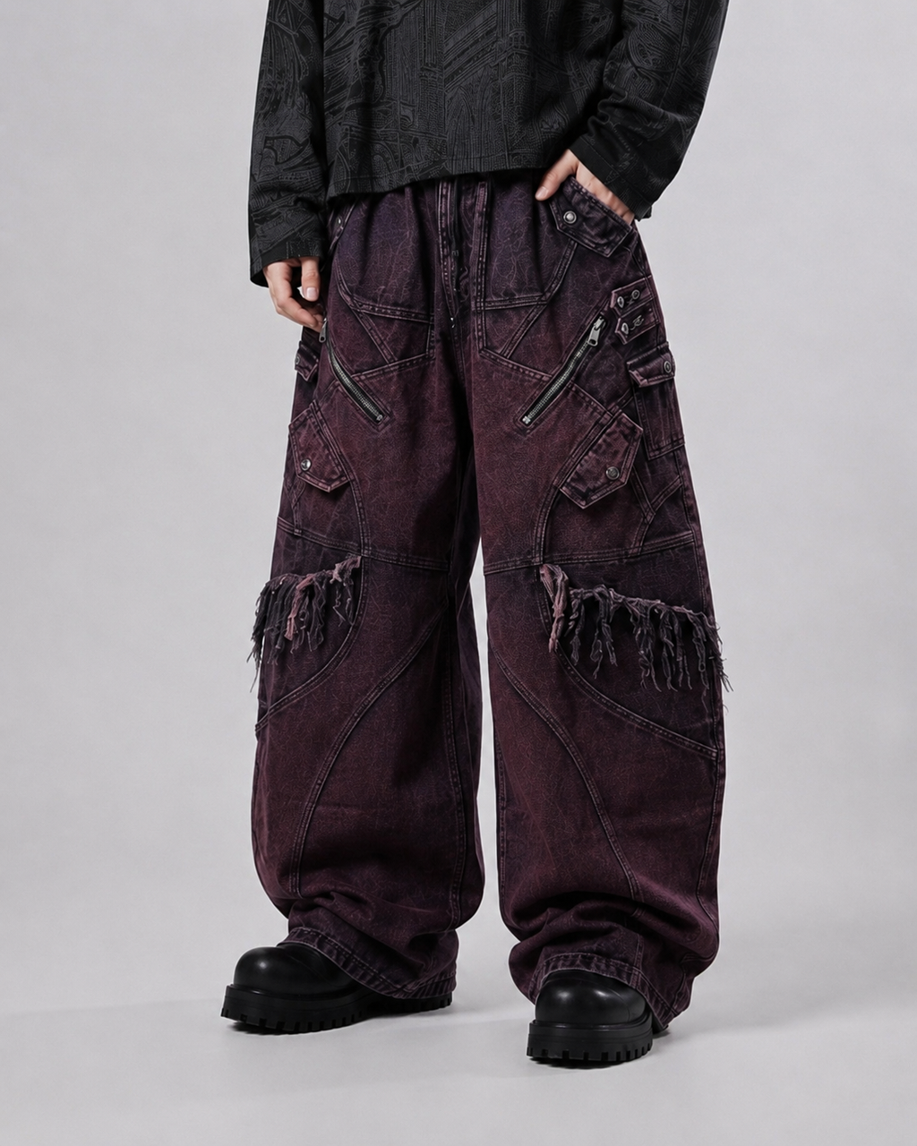 Burgundy Utility Barrel Cargo Pants