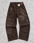 Brown Etched Wide-Leg Denim