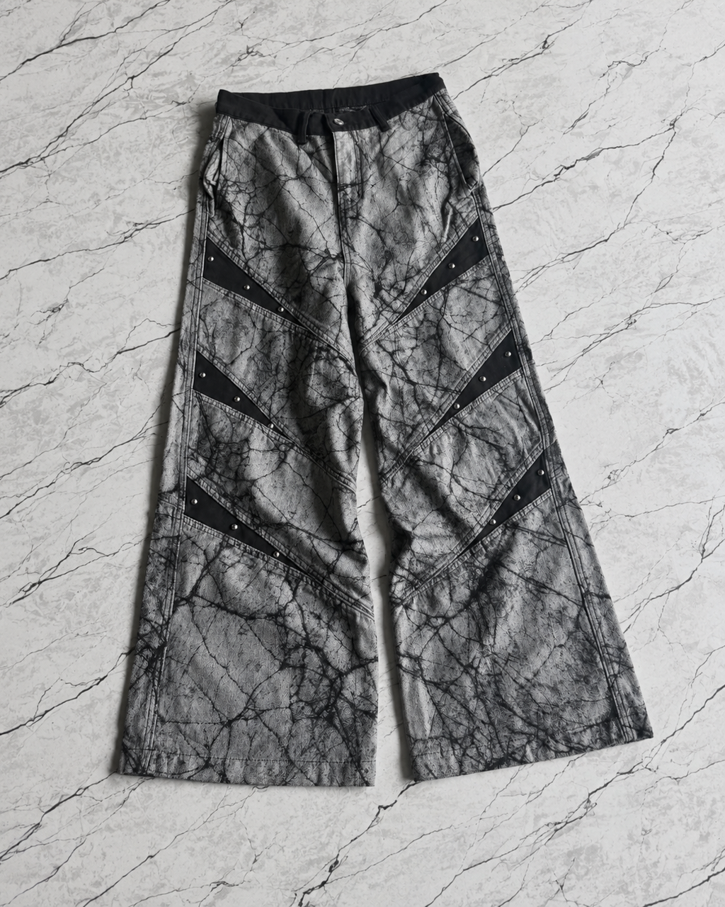 Cracked Marble Stud Wide-Leg Pants