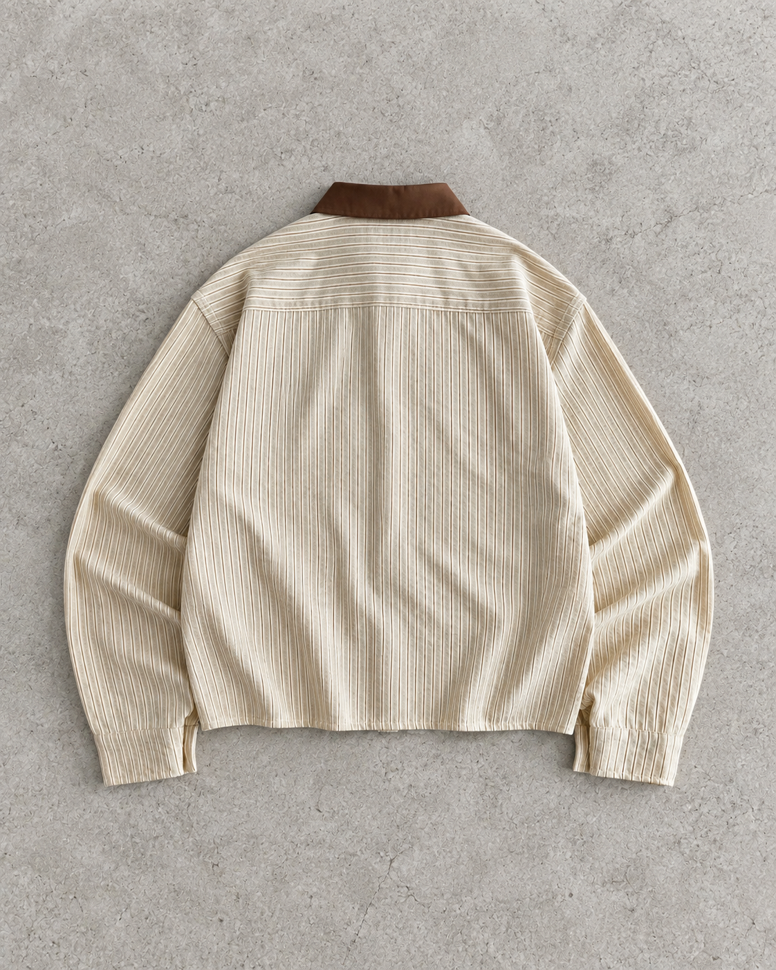 Cream Contrast-Collar Stripe Shirt