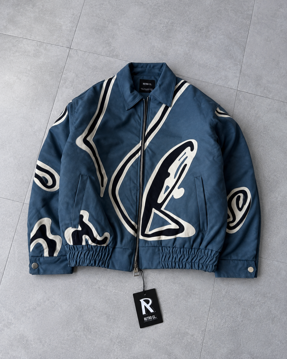 Midnight Blue Abstract Graphic Bomber