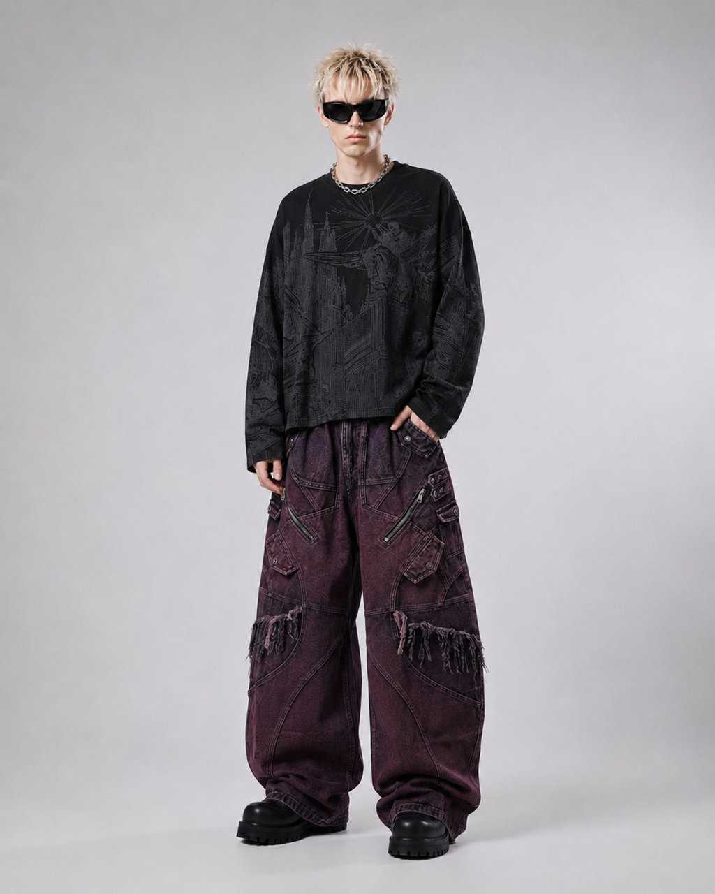 Gothic Shadow Boxy Long Sleeve Tee