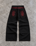 Scarlet Embroidery Black Wide-Leg Denim