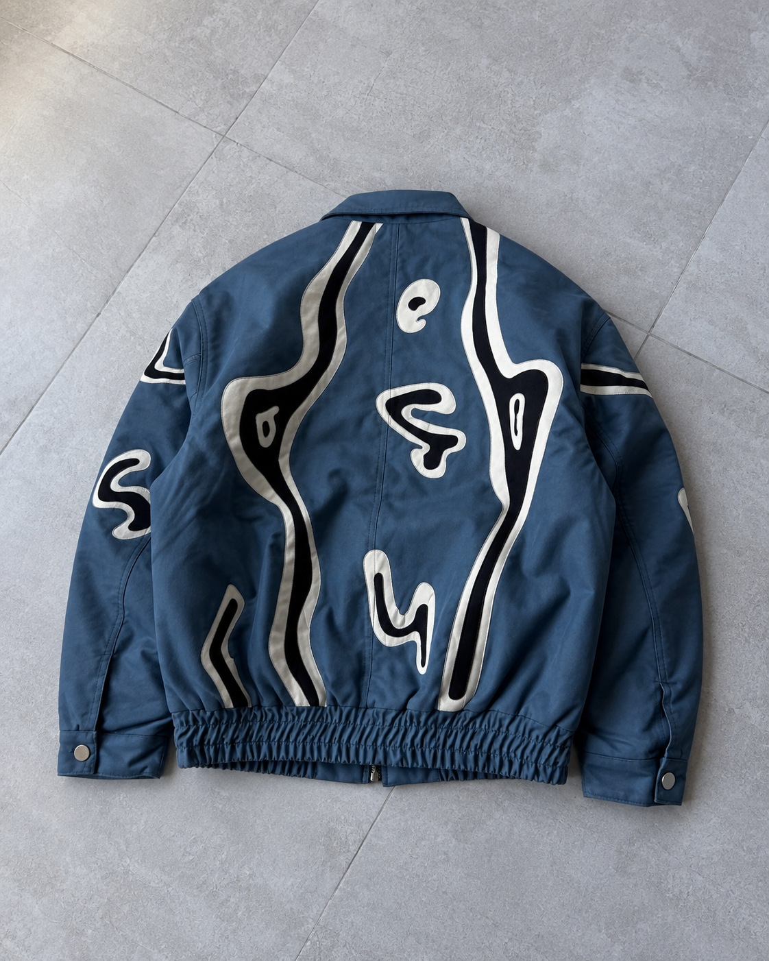 Midnight Blue Abstract Graphic Bomber