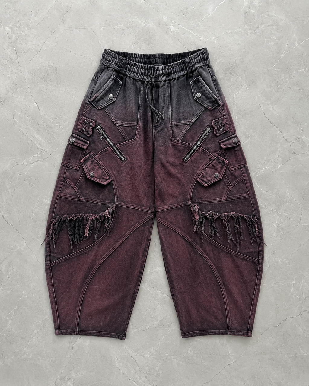 Burgundy Utility Barrel Cargo Pants