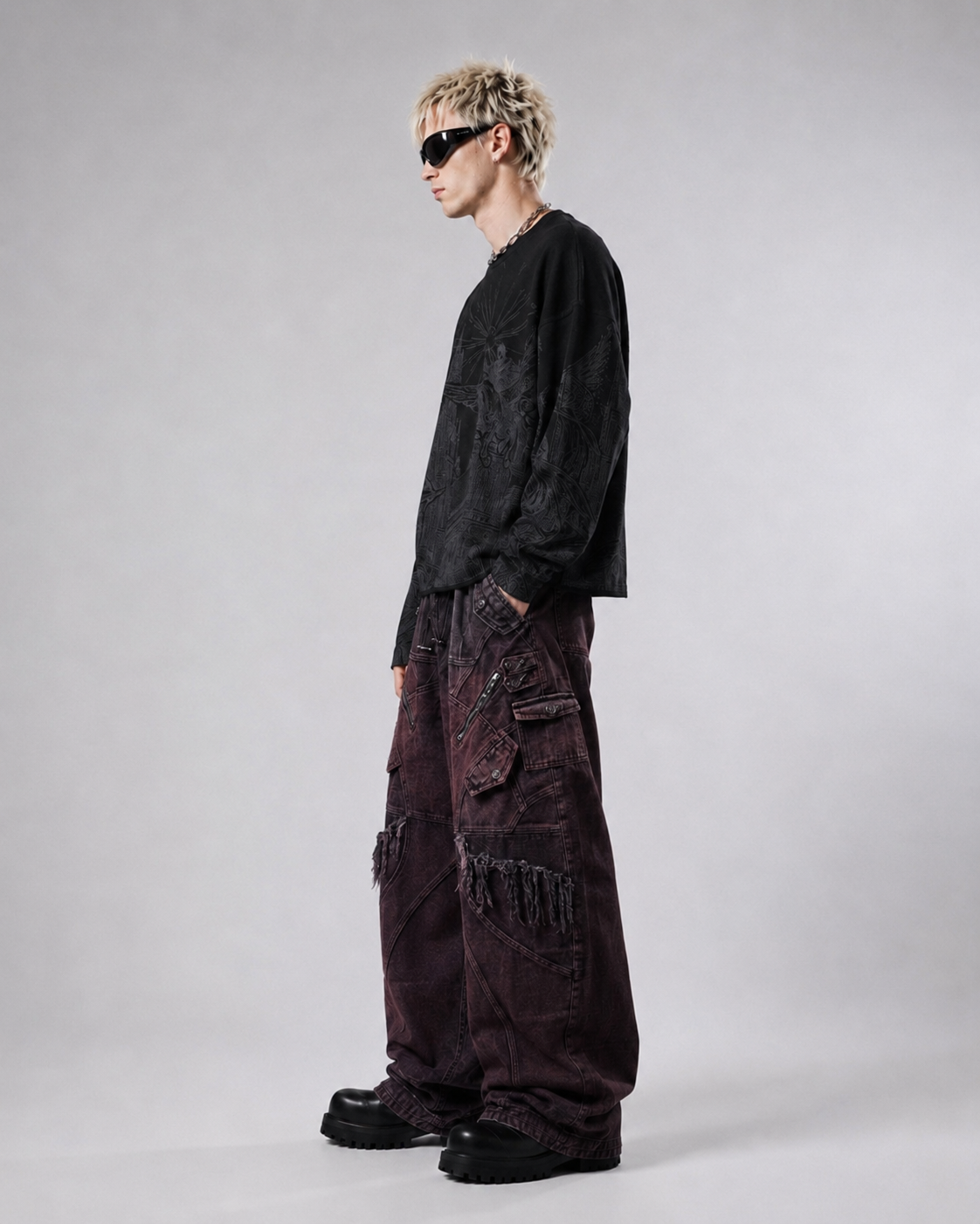 Burgundy Utility Barrel Cargo Pants