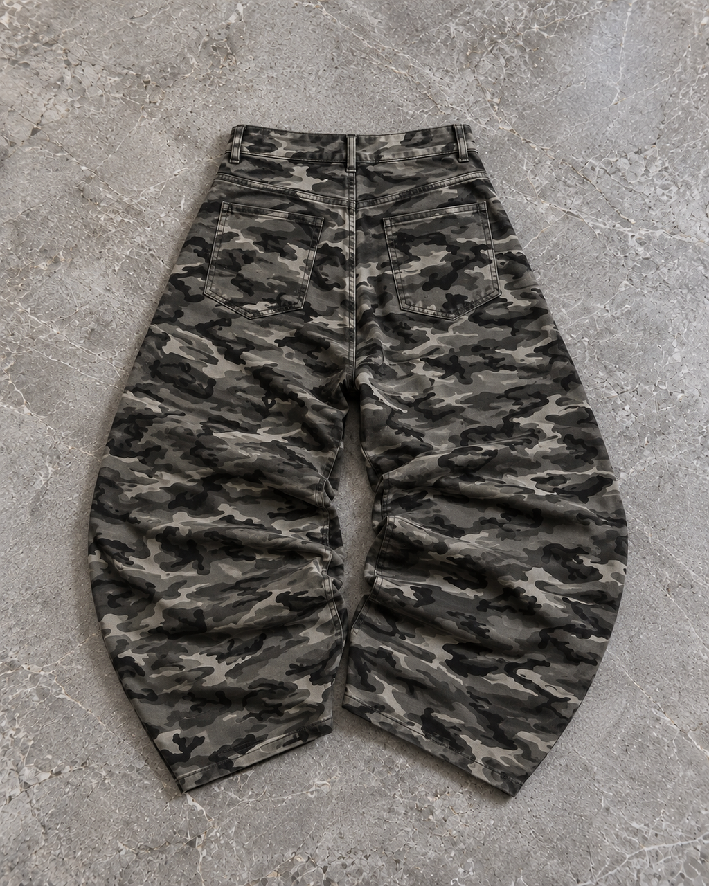 Grey Camo Wide-Leg Denim