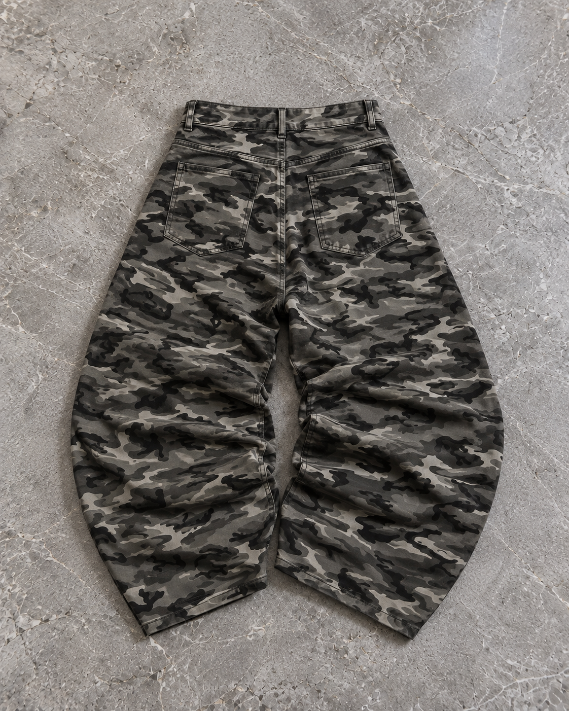 Grey Camo Wide-Leg Denim