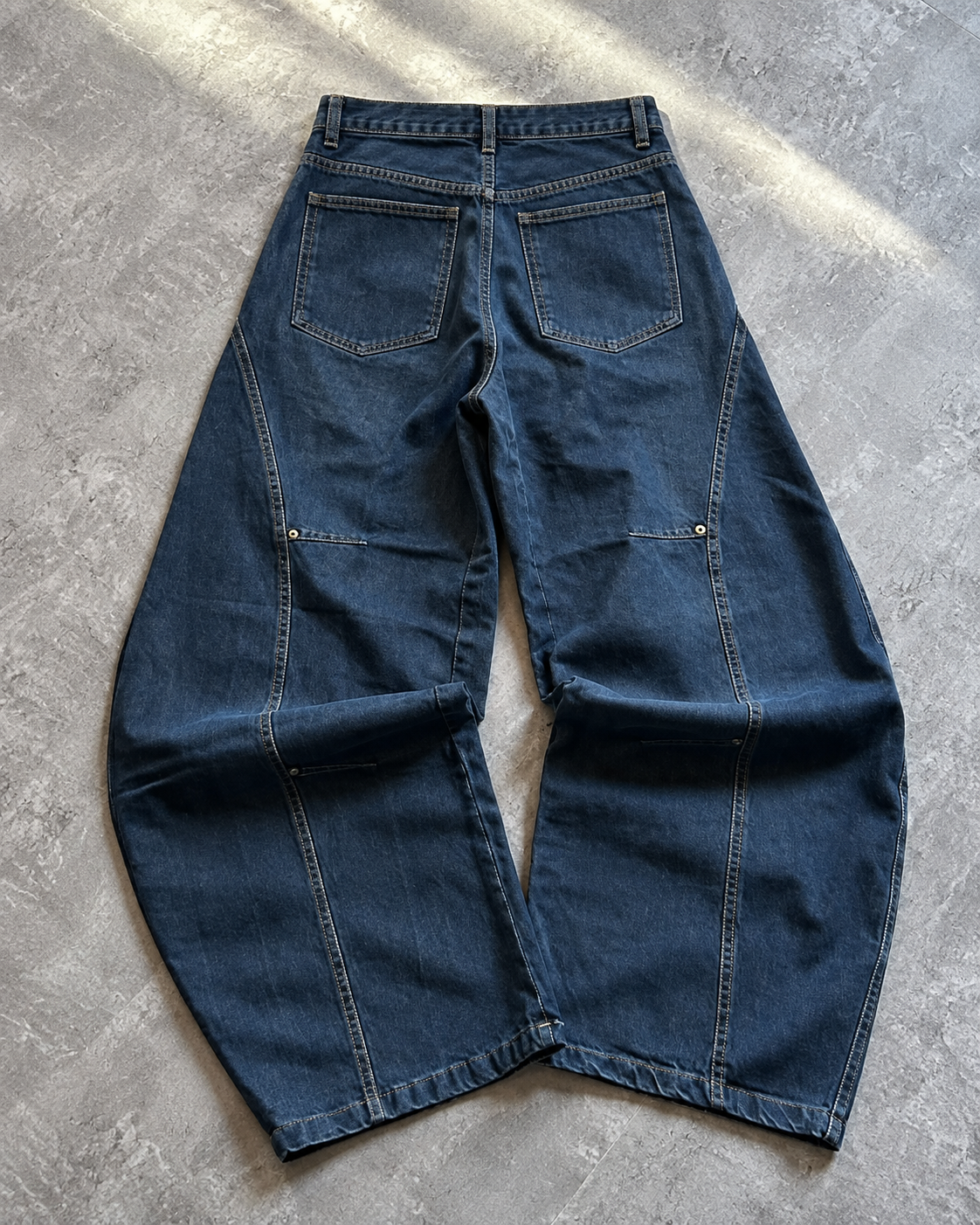Dark Blue Panel Wide-Leg Denim